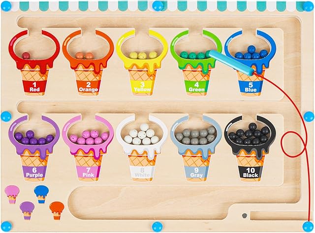 The Toddler Toys for Ages 2-4 Girls Boys, Magnetic Color and Number Maze, Montessori Toys for 2 3 Year Old, Wooden Toddler Puzzles Magnets for Kids 3-5, Magnetic Board Toy, Learning Toy Birthday Gifts