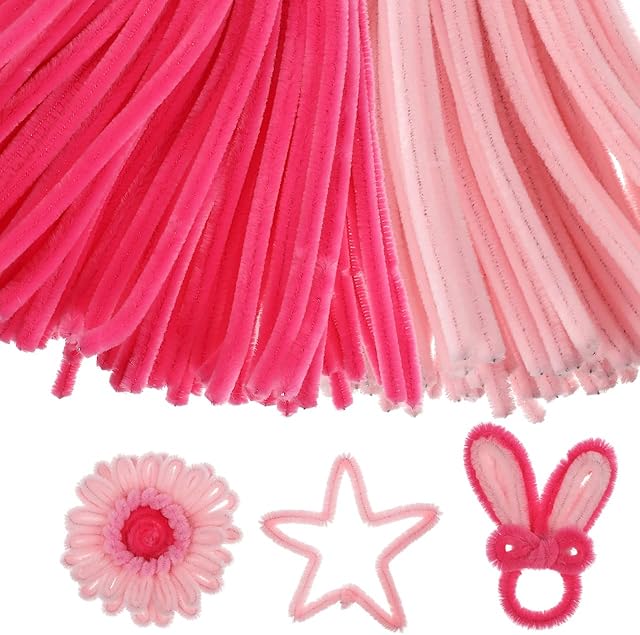 The 200 Pieces Pipe Cleaners Chenille Stems:Pink Pipe Cleaners Valentines Day Chenille Stems for Hand Arts Flowers Craft Supplies Bulk Fluffy Fuzzy Sticks for DIY Art Projects Creative Gift Wrapping