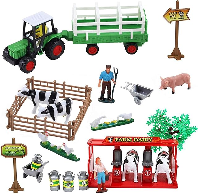 The Liberty Imports Pretend Play Dairy Farming Toys Set with Farm Animals, Farmers, Figures and Accessories for Kids (23 Pieces)