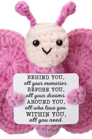 The Positive Crochet Butterfly for Women, Mini Handmade Emotional Support Plush for Friends, Coworkers Boss Girls Teachers on Birthday Christmas Valentines Card Bracelet Blanket Basket