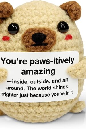 The Positive Crochet Animals Pug - Handmade Emotional Support Crochet Doll Dog Desk Decor Pickle Gifts Emotional Support Plush for Anxiety & Stress Relief