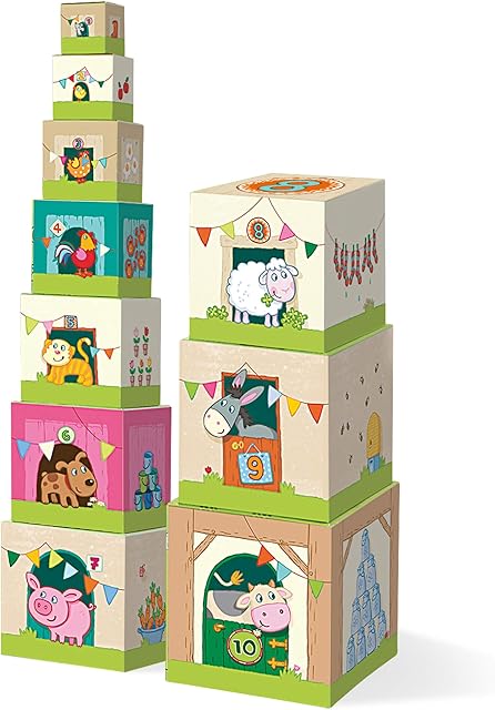 The HABA On The Farm Stacking & Nesting Cubes – 10-Piece Montessori Toys for Toddlers, Award-Winning Educational Stacking Toy & Farm-Themed Blocks