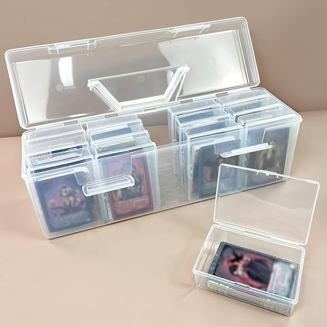 The Rainmae Trading Card Storage Box, Plastic Card Box Set of 13, Photo Storage Box, Postcards Storage Hold 800+ Loose Cards, Portable Sports Card Storage Boxes Fit for Standard Card