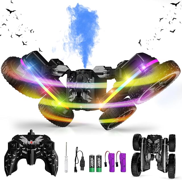 The Remote Control Car, 360°Rotating 4WD RC Cars with Cool Spray, 2.4Ghz Double Sided RC Stunt Truck with Cool Lights, Drift Car for Kids Toys Best Gifts for Boys Girls Age 4-6 7 8-13 (Black)