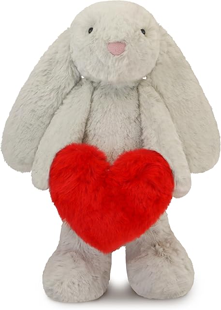 The Bunny Stuffed Animal, Loving Soft Rabbit Plush Toys with Holding Heart for Valentine Day, Sweet Romantic Anniversary Birthday Gift for Her Girls Boys Girlfriend (Gray)