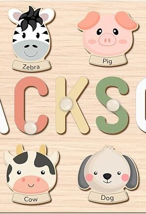 The Personalized Name Puzzle for Kids, Personalized Baby Gifts Custom Name Puzzles for Toddlers 1-3 Animal Puzzle, Customized 1st Birthday for Girls & Boys Wooden Puzzle Montessor Toys for Kids