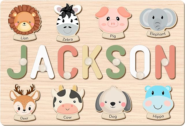 The Personalized Name Puzzle for Kids, Personalized Baby Gifts Custom Name Puzzles for Toddlers 1-3 Animal Puzzle, Customized 1st Birthday for Girls & Boys Wooden Puzzle Montessor Toys for Kids