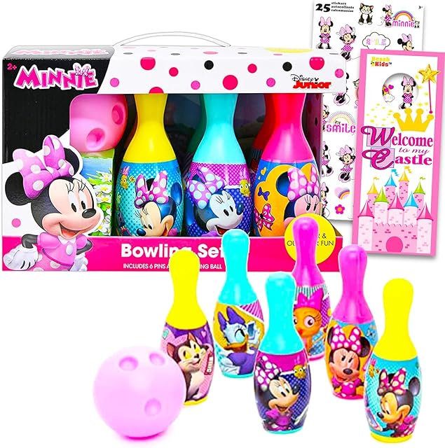The Disney Minnie Mouse Toys Games Activities - Minnie Mouse Playset Bundle with Minnie Mouse Bowling Set Plus Minnie Stickers, More | Minnie Mouse Party Favors