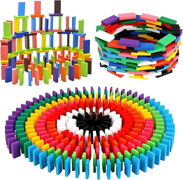 The BigOtters Dominos Set for Kids,360 PCS Dominoes Wooden Building Blocks Stacking Educational Racing Toy Games, Party Favor for Boys and Girls, 12 Colors