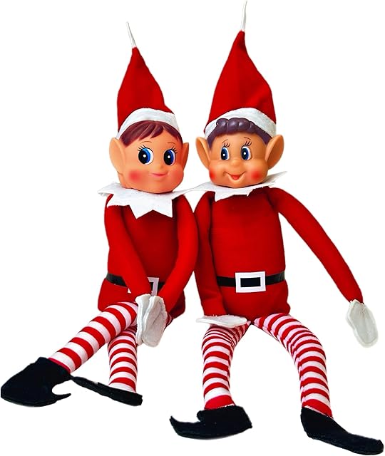 The Elfie (Boy) and Elvie (Girl) Set Fun and Playful Elves Behavin' Badly Figure with Soft Body and Vinyl Face-Set of 2, Red