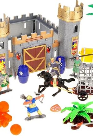 The PowerTRC Roman Era Kingdom Action Figures with Toy Armys, Knights, Horse, Castle, Treasure Chests, Catapult and Figurines Playset for Kids