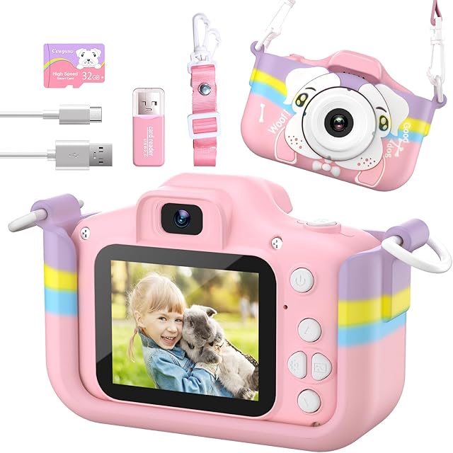 The Kids Camera Toys for 3-12 Years Old Boys Girls Children 1080P FHD Selfie Camera 48 MP, Portable Toddler Digital Camera with Protective Case & 32GB Card, Toy Camera for Kids Christmas Birthday Gifts