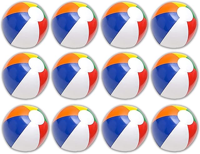 The Neliblu 12" Bulk Pack of 12 Classic Inflatable Ball - Pool Toys Party Favors Rainbow Beach Balls - Beach Toys Party Pack - Bulk Beach Balls (1 Dozen) | Best for Swimming Pool Play and Beach Play