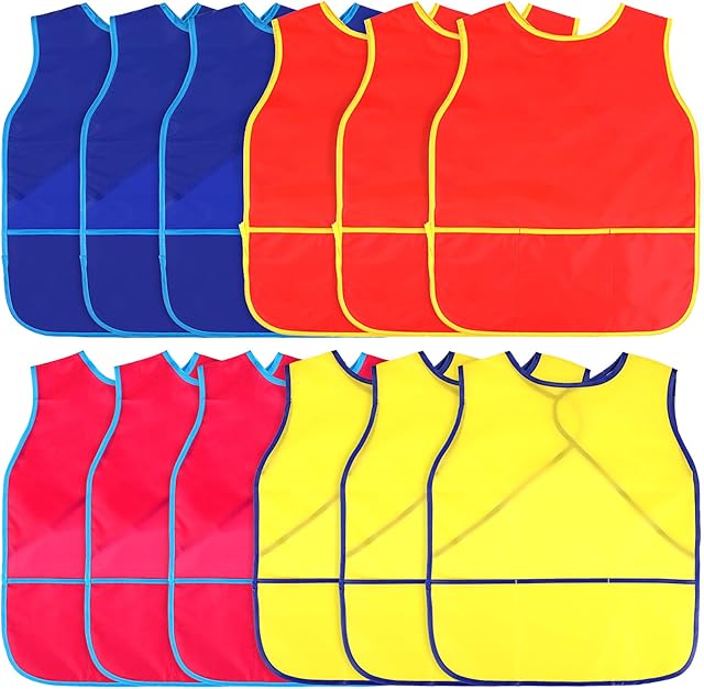 The 12 Pcs Art Smock for Kids Waterproof Painting Aprons Sleeveless Children with Pockets Age 3 to 8 Paint Craft Activity