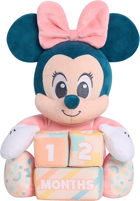 The Just Play Disney Baby My First Year Minnie Mouse and Milestone Blocks, 11.75-inch Plush Toy, 4-Pieces, Kids Toys for Ages 0