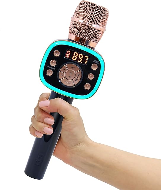 The Carpool Karaoke Machine for Kids & Adults, Carpool Karaoke The Mic 2.0 - Wireless & Bluetooth Karaoke Microphone with Voice Changing Sound Effects as White Elephant Gift - Rose Gold