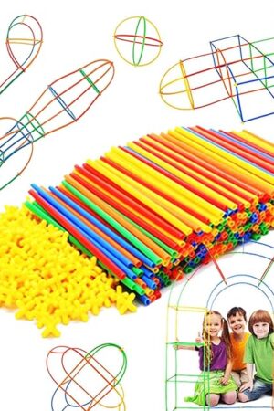 The RAINBOW TOYFROG Straw Constructor Toys Stem Building Toys - 300 Pcs Connectors Toy Building Sets Kids Toys for Boys & Girls - Straw Building Set Engineering Kit - Autism Toy STEM Games