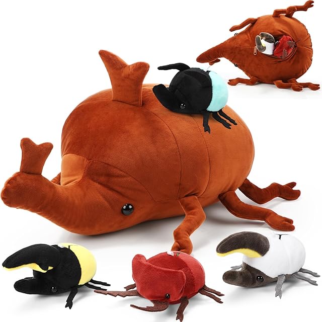 The Meooeck 5 Pcs Beetle Stuffed Animals Set 18'' Large Simulation Beetle Plush with 4 Stuffed Babies in Belly Crustaceans Insect Plush for Boys Girls Birthday Graduation Gifts Party Decors