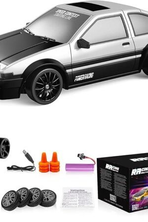 The Remote Control Car RC Drift Car 2.4GHz 1:24 Scale 4WD High Speed RC Cars Vehicle with LED Lights Batteries and Drifting Tires Racing Sport Toy Cars for Adults Boys Girls Kids Gift