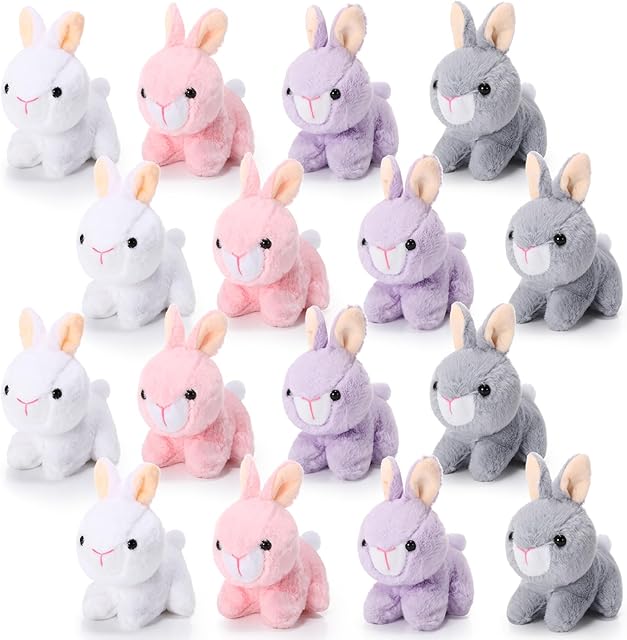 The Sratte 16 Pcs Bunny Plush Stuffed Animal Bulk 4.7 Inch Small Bunny Keychain Plush Detachable Rabbit Party Favors Plushies for Christmas Birthday Baby Shower Easter Basket Stuffers Decorations(Cute)