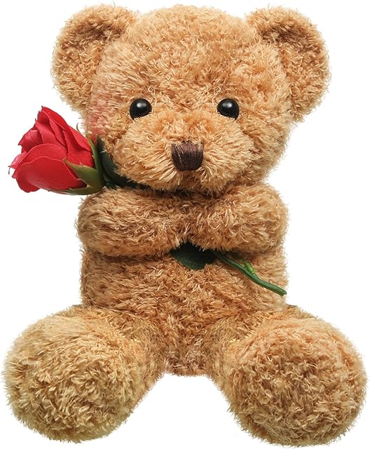 The Civaner Bear Stuffed Animal Gift with Rose Funny Cute Bear Stuffed Animal Plush Gift for Mother Girlfriend Birthday Wedding, 11.8 Inches(Beige)