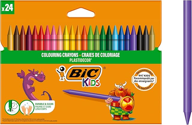 The Bic Kids Plastidecor Colouring Crayons, Crayons for Drawing and Crafts, Assorted Colours, Pack Of 24