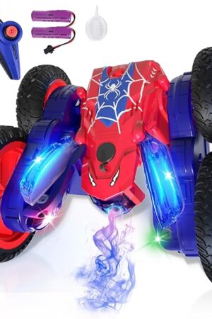 The Remote Control Car, RC Stunt Cars with Spray Effect & LED Words, 360°Flip Double Sided 4WD Off-Road RC Cars for Kids, Remote Control Car for Boys 4-7,8-12, Toys for 5-7,8-12,Gift for Boys Girls