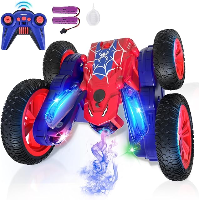 The Remote Control Car, RC Stunt Cars with Spray Effect & LED Words, 360°Flip Double Sided 4WD Off-Road RC Cars for Kids, Remote Control Car for Boys 4-7,8-12, Toys for 5-7,8-12,Gift for Boys Girls
