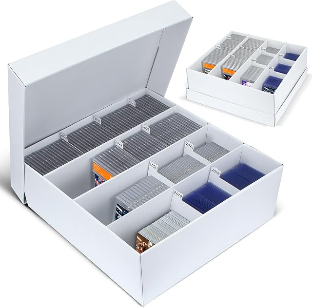 The 1 Pack Trading Card Storage Box - 4 Rows Graded Card Case Holds 176 PSA Slab Cards, Cardboard Holder Organizer Boxes with Dividers for Sport Cards