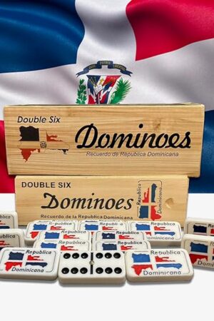 The PRK 14 Dominican Republic Dominoes Double Six Novelty Set with Dominican Republic Flag Design - Ideal for Parties 1 Set Domino