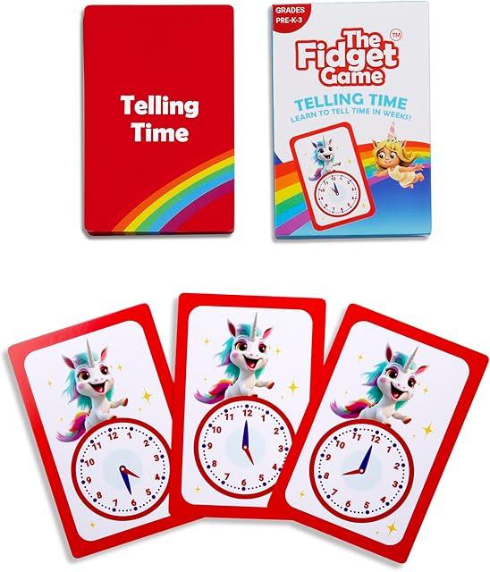 The THE FIDGET GAME Telling Time Flash Cards, Learn to Read Analog Clocks - Educational Learning Toy & Interactive Teaching Tools for Children to Practice, Toddler Activities for 5+ Years