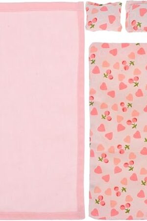 The Pink Dollhouse Bedding Set, 1:12 Scale Miniature Bedroom Accessories, Includes 1 Bed Sheet, 1 Quilt, 3 Pillows, for Dollhouse Decor and Role-Playing