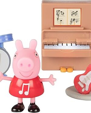 The Peppa Pig Little Rooms Music Studio Playset, 6 Pieces - Includes Peppa Figure, Guitar, Saxophone, Drums, Records & Light-Up Piano - Easter Basket Stuffer Gift for Kids, Girls, Boys - Ages 2+