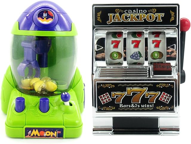 The Handheld Games Set- 5.31" Mini Claw Machine - 4.92" Mini Slot Machine with Spinning Reels - for Mini Arcade Game