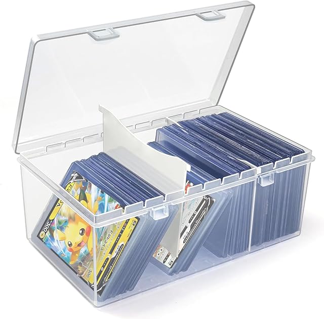 The Toploads Storage Box,Trading Card Storage Box with Dividers Plastic Baseball Card Storage Box for 500+ Sports Cards 100+ Top Loads for MTG Magic TCG Yugioh Playing Card Case Holder Organizer