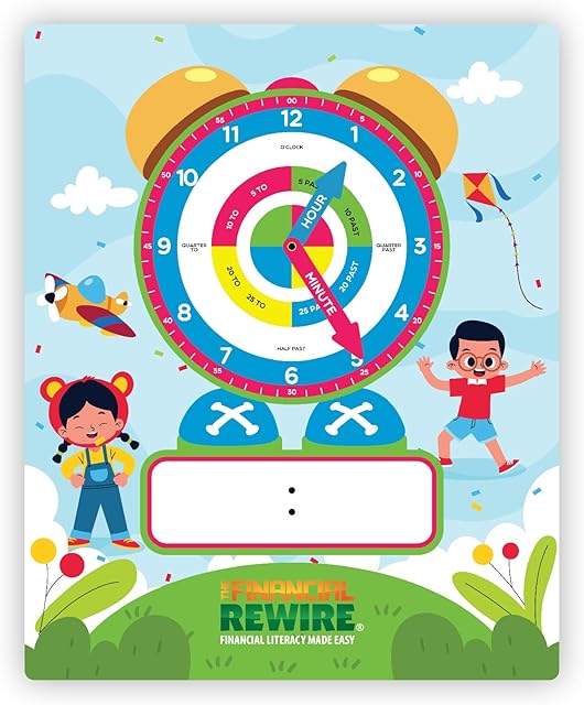 The Clock Buddy – Interactive Kids Clock for Learning to Tell Time – Moveable Hands, Dry Erase Surface, Magnets & Lanyard – Includes Worksheets – Fun & Educational Time Teaching Tool for Ages 5+