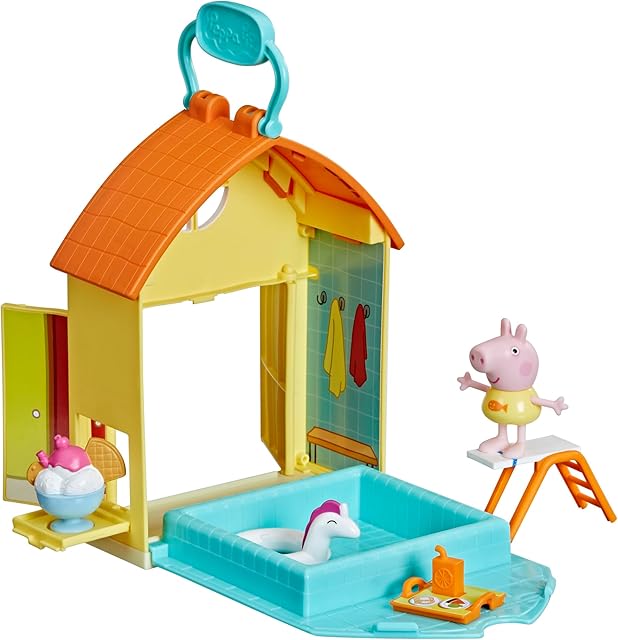 The Peppa Pig Peppa’s Adventures Peppa’s Swimming Pool Fun Playset Preschool Toy, Includes 1 Figure and 4 Accessories, Ages 3 and Up