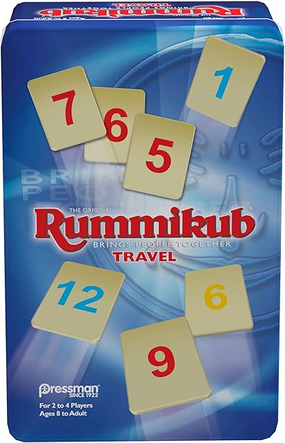The Rummikub in Travel Tin - The Original Rummy Tile Game by Pressman, Blue (B07GLGBW9X)