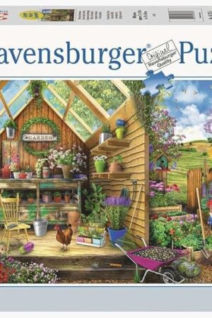 The Ravensburger - Gardener's Getaway - 300 Piece Large Format Jigsaw Puzzle - Bright and Vivid Gardener's Dream with Gnomes & More - Frameable - Premium Quality - Puzzles for Adults