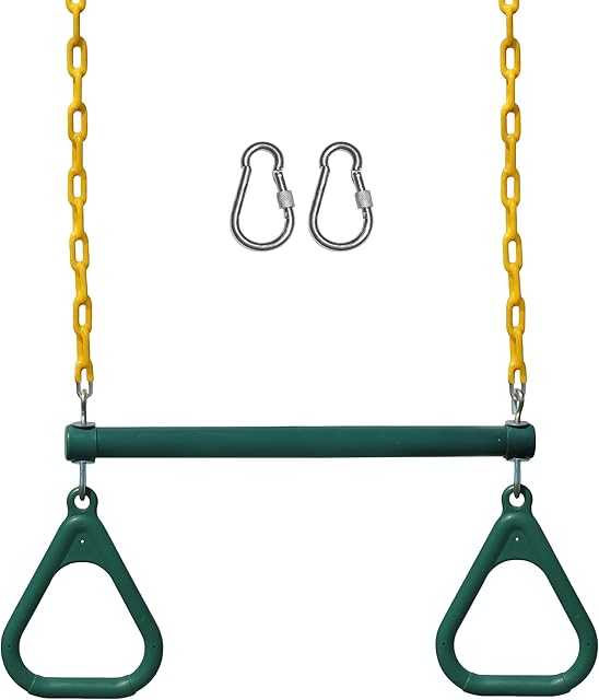 The Jungle Gym Kingdom Swing Sets for Backyard, Monkey Bars & Swingset Accessories - Set Includes 18" Trapeze Swing Bar & 48" Heavy Duty Chain with Locking Carabiners - Outdoor Play Equipment (Green)