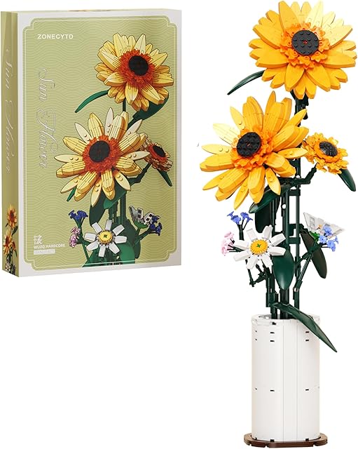 The Sunflower Building Blocks Sets Flower Bouquet with Vase for Adults Teens, Flower Garden Building Toys for Girls Boys Home Decor - 821Pcs