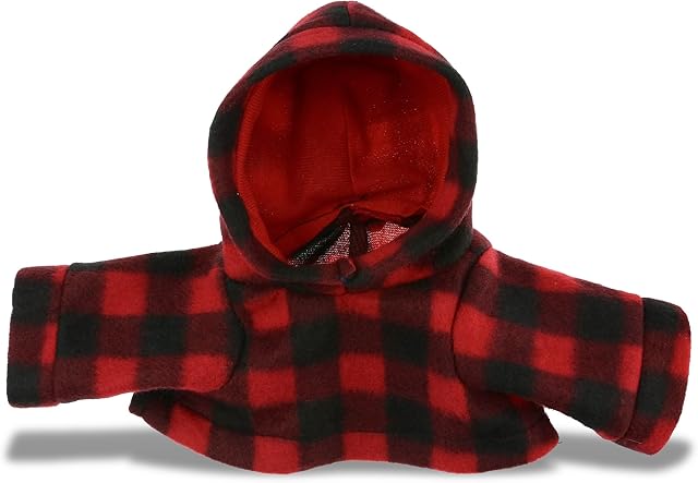 The DolliBu Red Hoodie Plaid Jacket Teddy Bear Clothes - Cute Red Long Sleeve Shirt Plaid Flannel Sweater For Teddy Bear, Stuffed Animal Dress Up Lumberjack Costume, Plush Toy Clothing Accessories - Large