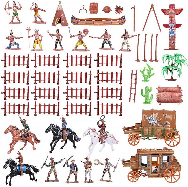 The NUOBESTY Cowboys and Indians Plastic Figures Playset, Wild West Cowboys and Indians Models for Miniature Sandbox Decoration Educational Toys for Children