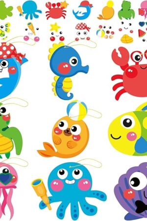 The Qyeahkj 27 Sets Summer Under The Sea Craft Kits Kids DIY Ocean Sea Animal Craft Preschool Art Craft Project, Make Your Own Ocean Animal Bulk Set for Home Classroom Day-Care Game Activities