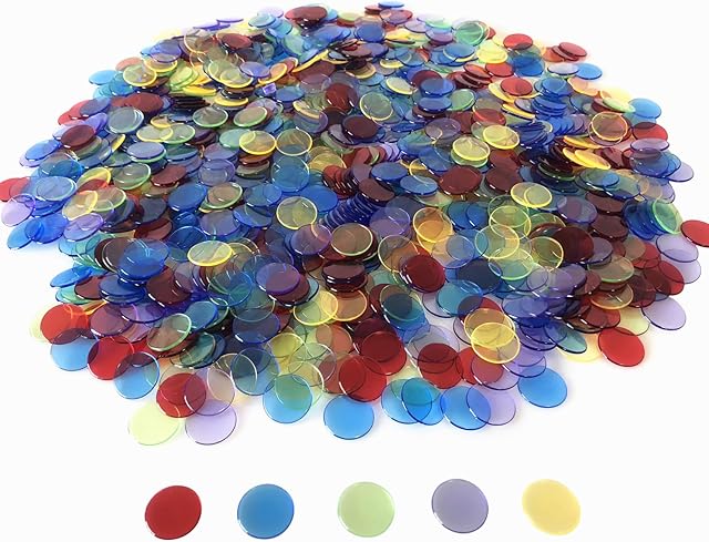 The YH Poker 1000 Bingo Chips Markers Tokens - Plastic Discs Chip Counters for Bingo Game Set, Great for Parties Classroom Game Night Bingo Hall-Mixed Color