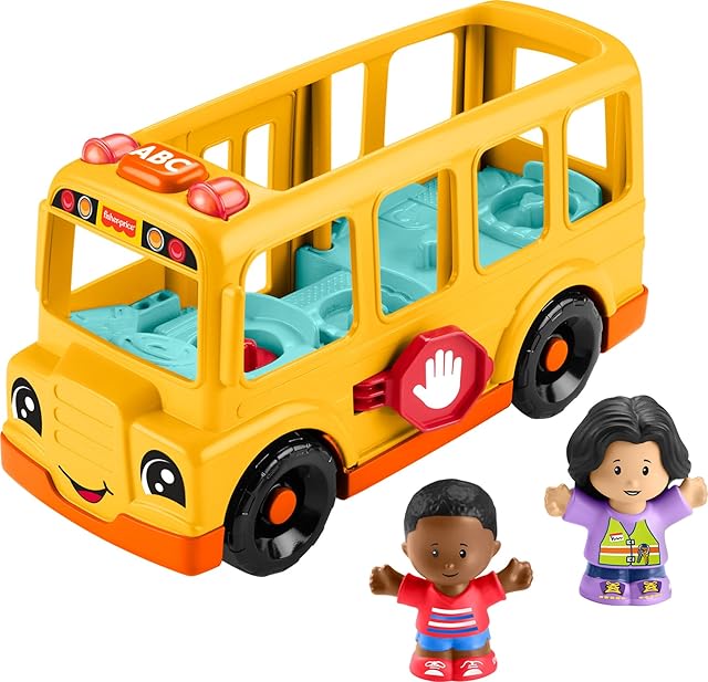 The Fisher-Price Little People Toddler Toy School Bus Musical Push-Along Vehicle with 2 Figures for Pretend Play Ages 1+ Years