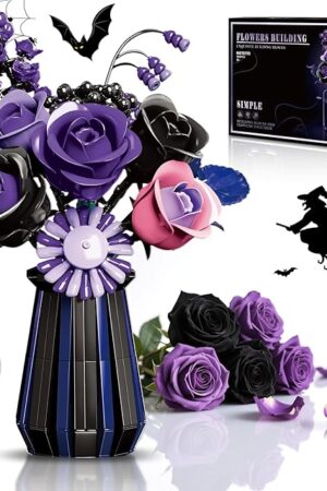 The Rose Flowers Bouquet Building Set - Purple Black Roses Botanical Collection Blocks Kit for Adults Women, 988PCS Artificial Flower Plant Home Office Decor- Gifts for Christmas & Birthday