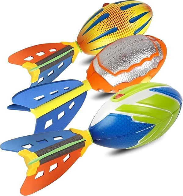 The Liberty Imports 3 Pack Whistling Foam Footballs with Tail – Pocket Missile Rocket Football Toy Set for Kids – Aero Howling Sports Flyers for Outdoor Games, Backyard Play, Beach