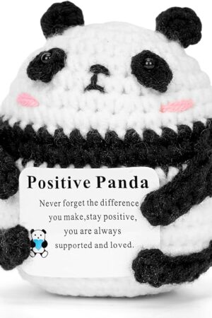 The Positive Mini Crochet Panda Gifts, 3in Cute Handmade Emotional Support Crochet Panda Stuff Decor, Inspirational Birthday Gifts for Women Men