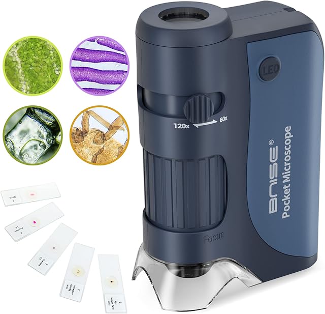 The Pocket Microscope 60X-120X - Portable Handheld Microscope for Kids - Miniscope with Microscope Slides for Learning - Education Toys for Kids Age 5-12 Home School - Children's Day Gifts for Girls Boys